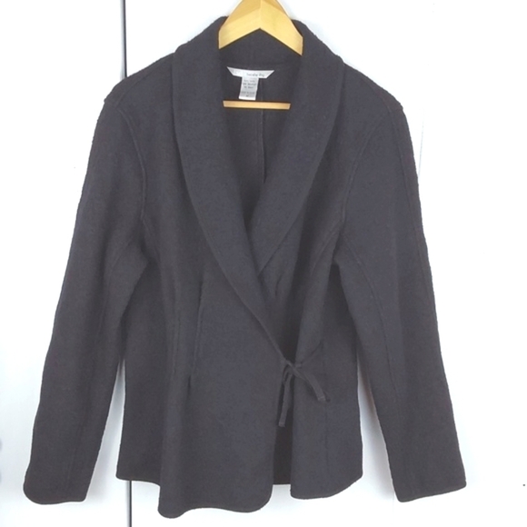 TSD Two Star Dog Black 100% Wool Minimalist Neutral Warm Wrap Coat Chic Sz.M - Picture 8 of 15